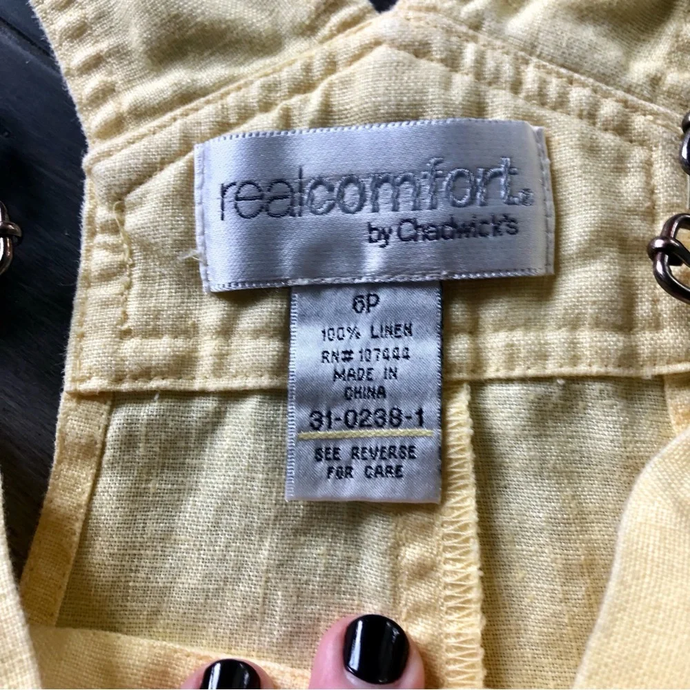Vintage Y2K Pastel Yellow Linen Cropped Overalls - Picture 8 of 12